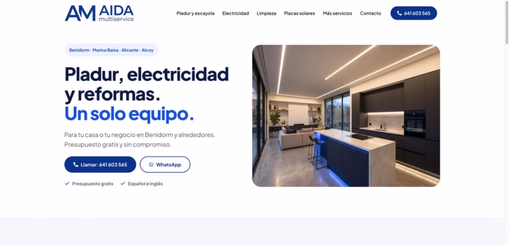 Web de AidaMultiservice.com: reformas, pladur y electricidad en Benidorm