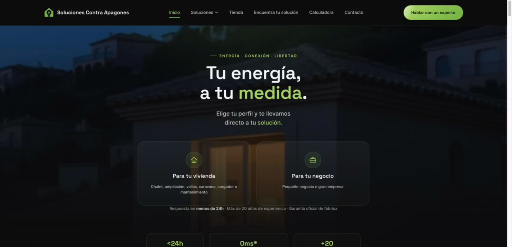 Web de SolucionesContraApagones.com: placas solares y baterías